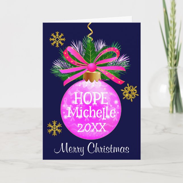 Tarjeta Festiva Bauble de cinta rosa único (Anverso)