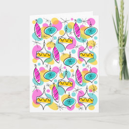 Tarjeta Festiva Baubles de árbol retro Multitexto vertical