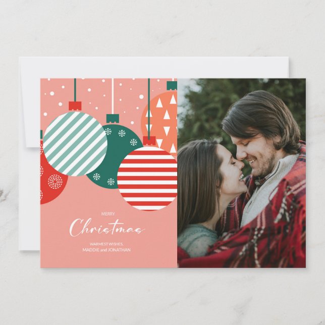 Tarjeta Festiva Baubles de Navidades retro - Encanto clásico de va (Anverso)