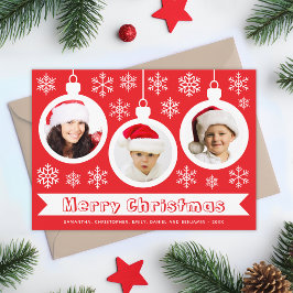 Tarjeta Festiva Baubles Photo Collage Red & White Merry Christmas