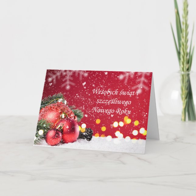Tarjeta Festiva Baudibles rojos, ramas de abeto Navidades polacos (Anverso)