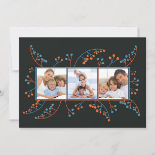 Tarjeta Festiva Bayas azules naranjas modernas Navidades planos de