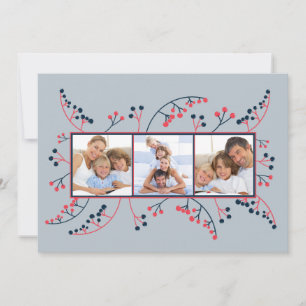 Tarjeta Festiva Bayas azules rojas modernas Foto Navidades planos
