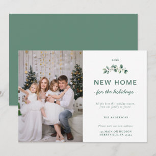 Tarjeta Festiva Bayas de Nieve Blancas y Verdes Nueva Casa Familia