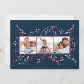 Tarjeta Festiva Bayas grises rojas modernas Foto Navidades planos