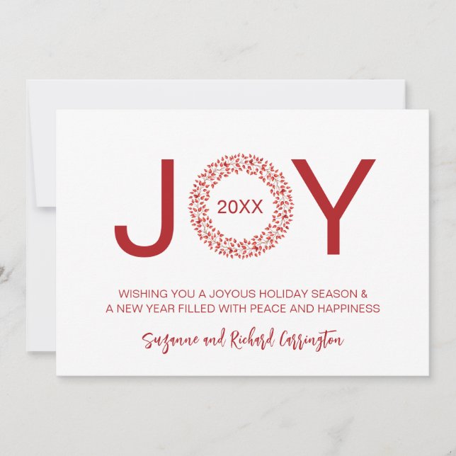 Tarjeta Festiva Bayas Rojas Rosas Corona Alegría Navidad. (Anverso)