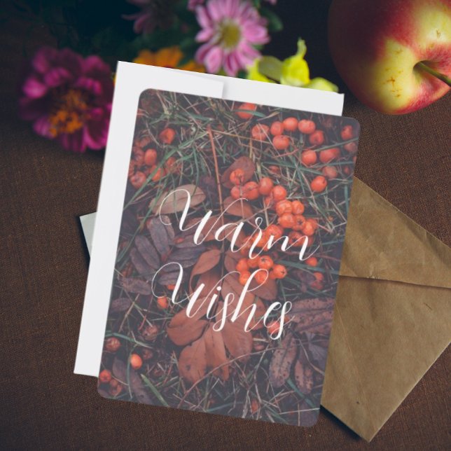 Tarjeta Festiva Bayas rojas y hojas de otoño marrones (Subido por el creador)