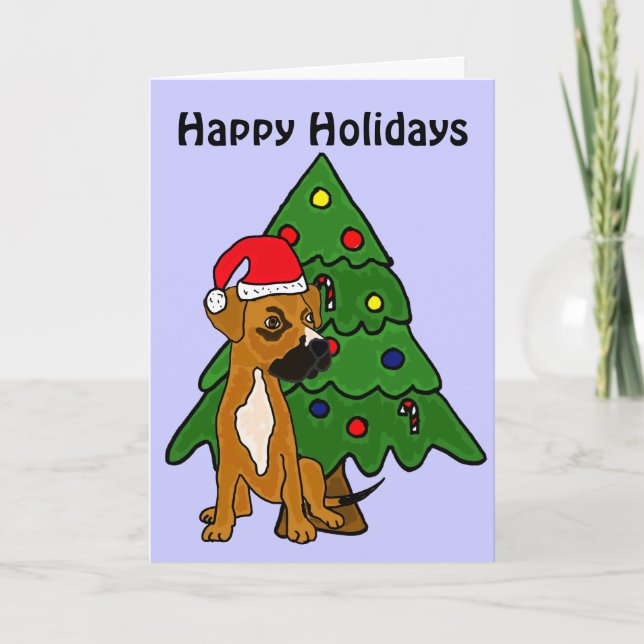 Tarjeta Festiva BC-Boxer Mix Puppy Happy Holidays Card (Anverso)