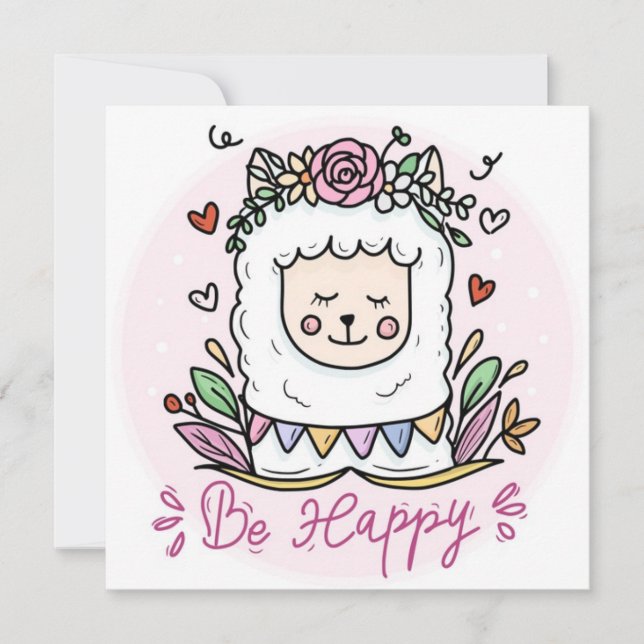 Tarjeta Festiva Be Happy Llama (Anverso)