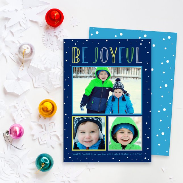 Tarjeta Festiva Be Joyful Modern Navy Blue Collage de fotos (Subido por el creador)
