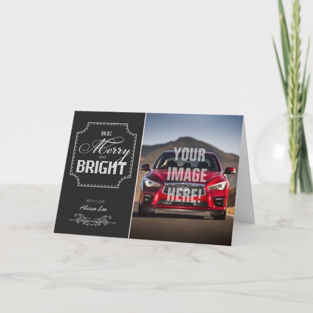 Tarjeta Festiva Be Merry and Bright - Infiniti Q50 Car con el tema (Anverso)