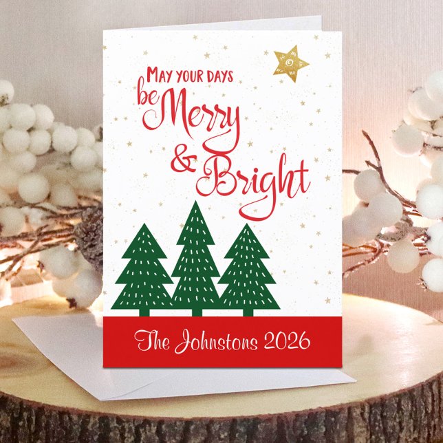 Tarjeta Festiva Be Merry Bright Christmas Tree Gold Star Script (Subido por el creador)