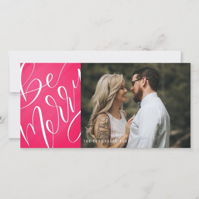 Tarjeta Festiva Be Merry Bright Pink Modern Navidades Foto (Anverso)