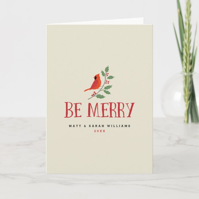 Tarjeta Festiva Be Merry Cardinal Navidades (Anverso)