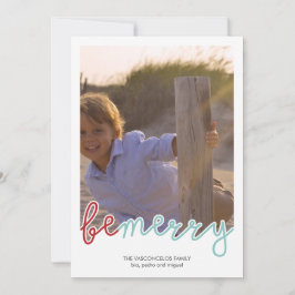 Tarjeta Festiva Be Merry Photo Navidades Holiday Wiers Red Blue