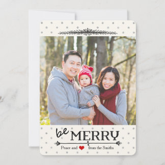 Tarjeta Festiva Be Merry polka puntos Christmas Photo card