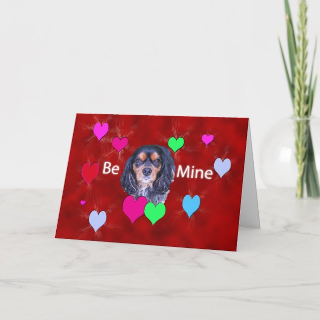 Tarjeta Festiva Be Mine Cavalier King Charles Spaniel Hearts Card (Anverso)