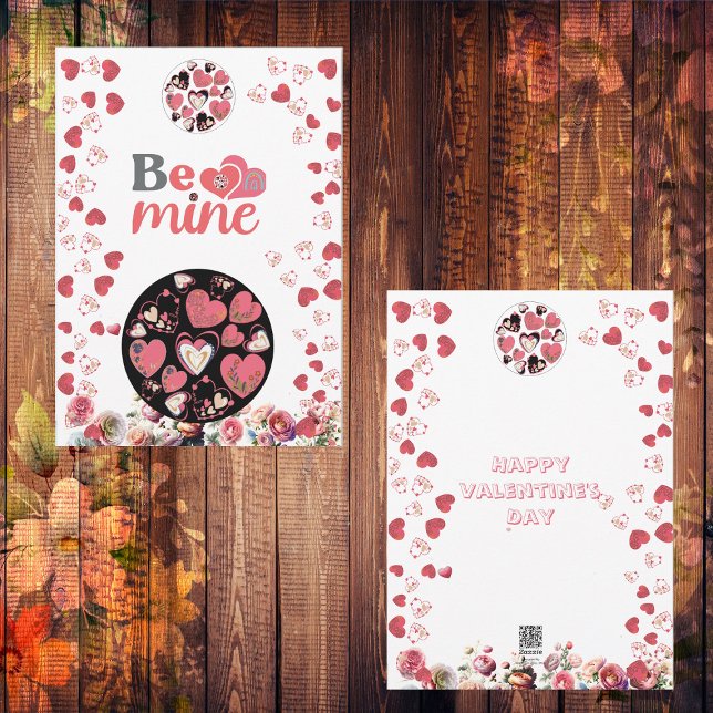 Tarjeta Festiva Be Mine Floral Sphere Pink Hearts El día de San Va (Be Mine Floral Sphere Pink Hearts Valentine's Day Holiday Card)