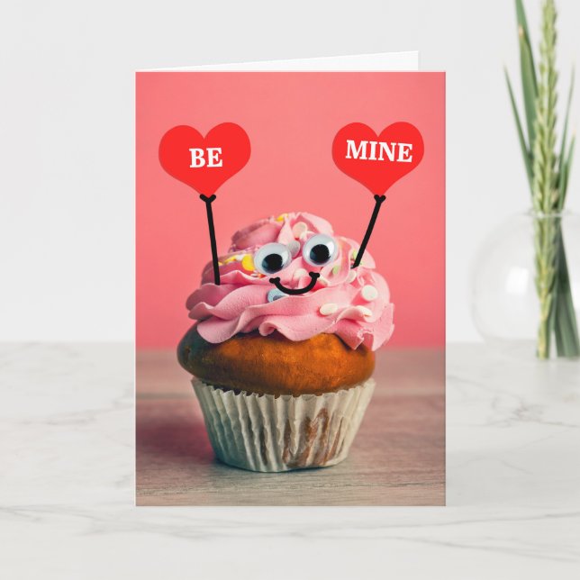 Tarjeta Festiva Be Mine Happy Valentine Day Cupcake (Anverso)