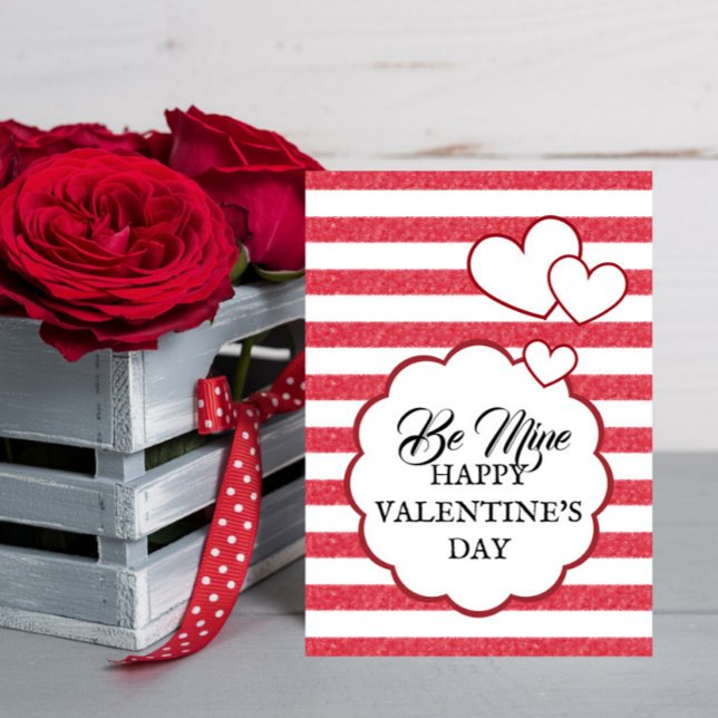 Tarjeta Festiva Be Mine Happy Valentine's Day Heart Chalk Stripes (Subido por el creador)