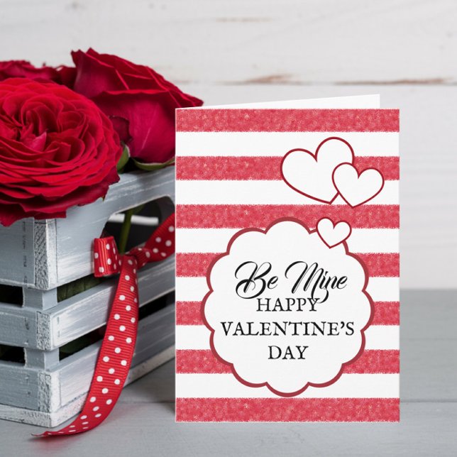 Tarjeta Festiva Be Mine Happy Valentine's Day Heart Stripes Folded (Subido por el creador)