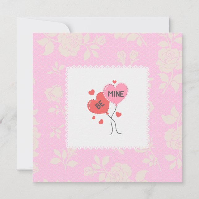 Tarjeta Festiva Be Mine Heart Balloons Valentine's Day Card (Anverso)