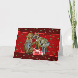 Tarjeta Festiva Be Mine Kissing Chimpanzees