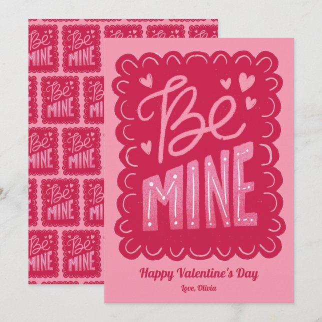 Tarjeta Festiva Be Mine Pink Stamp Valentine (Anverso / Reverso)