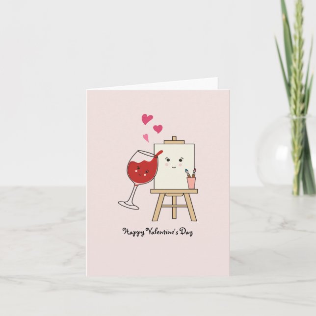 Tarjeta Festiva Be Mine Valentards Wine And Paint Cute Card (Anverso)