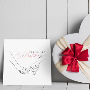 Tarjeta Festiva Be Mine Valentine Holding Hands Line Art