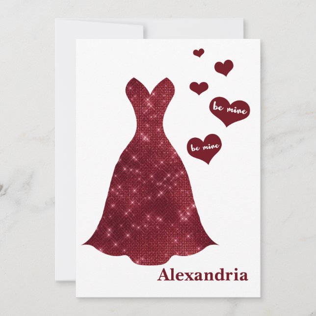 Tarjeta Festiva Be My Bridesmaid Valentine Burgundy Vress Sparkle (Anverso)