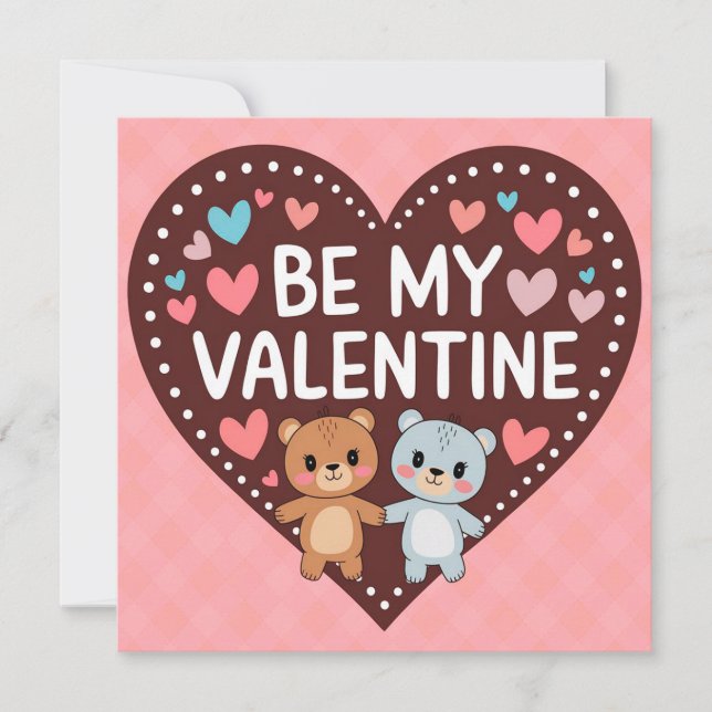 Tarjeta Festiva Be my valentine bears couple hearts (Anverso)