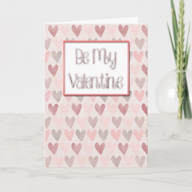 Tarjeta Festiva Be my Valentine - Corazones rosados (Anverso)