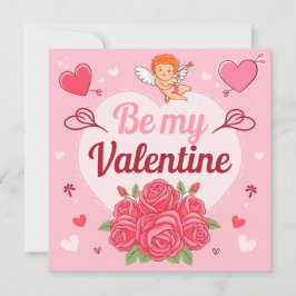 Tarjeta Festiva Be my valentine Cupid roses