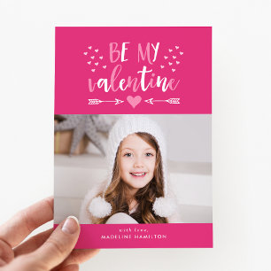 Tarjeta Festiva Be my Valentine El día de San Valentín Pink Photo 