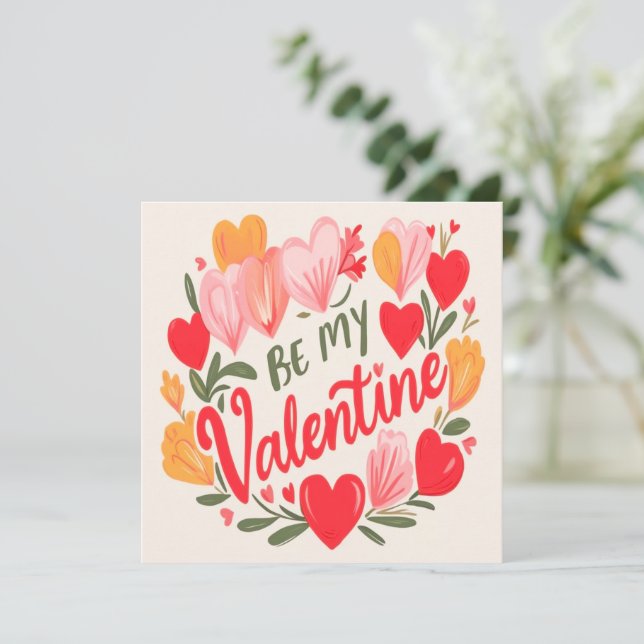 Tarjeta Festiva Be my valentine watercolor  (Anverso de pie)