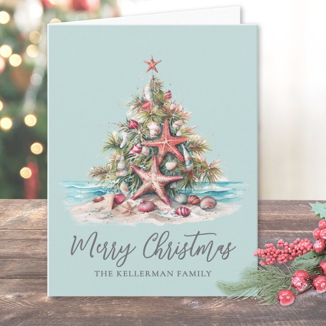 Tarjeta Festiva Beach Christmas Tree (Beach Christmas Tree Holiday Card )