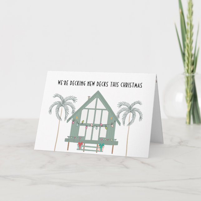 Tarjeta Festiva Beach House Palm Trees nuevo hogar para Navidades (Anverso)