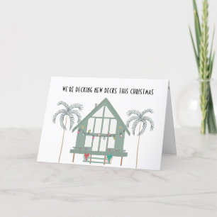 Tarjeta Festiva Beach House Palm Trees nuevo hogar para Navidades