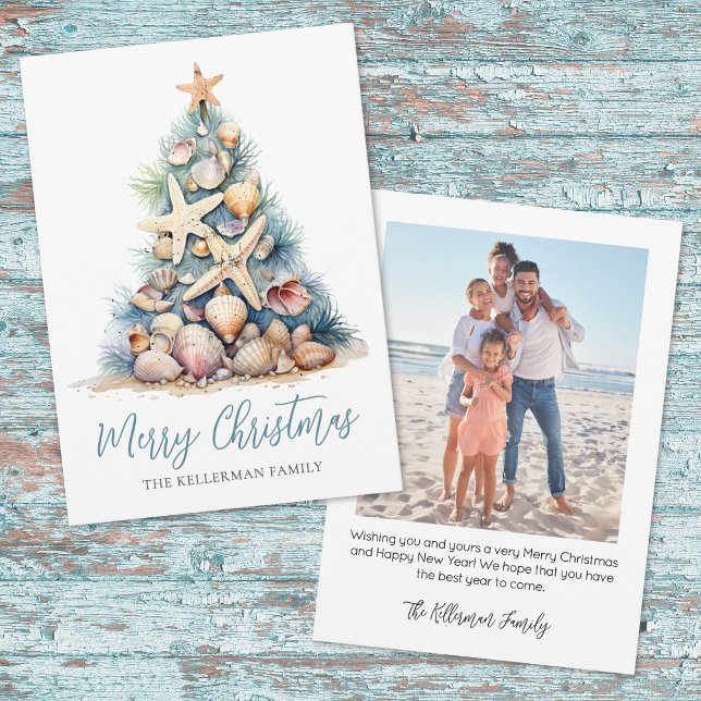 Tarjeta Festiva Beach Merry Christmas (Beach Merry Christmas Holiday Card )