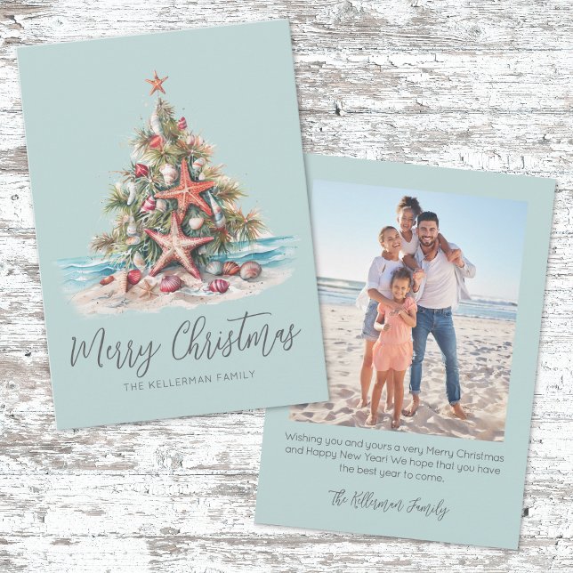 Tarjeta Festiva Beach Merry Christmas (Beach Merry Christmas Holiday Card )