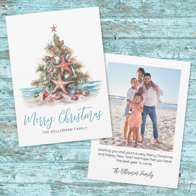 Tarjeta Festiva Beach Merry Christmas (Beach Merry Christmas Holiday Card)