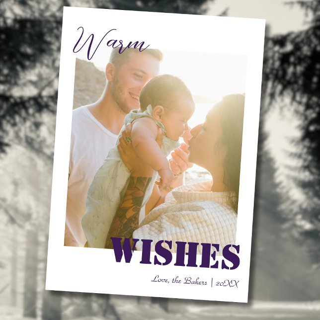 Tarjeta Festiva Beach Purple Warm Wishes Two Beach Family Photo (Subido por el creador)