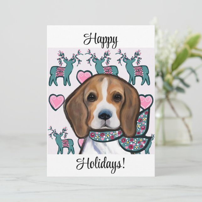 Tarjeta Festiva Beagle      (Anverso de pie)