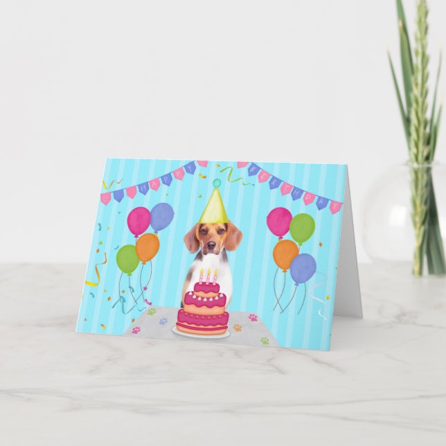 Tarjeta Festiva Beagle Birthday (Anverso)