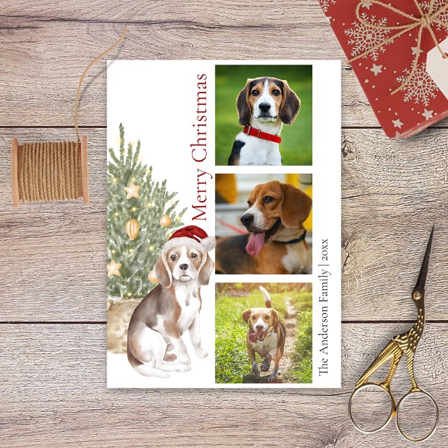 Tarjeta Festiva Beagle Christmas Tree Mascota Dog Photo (Subido por el creador)