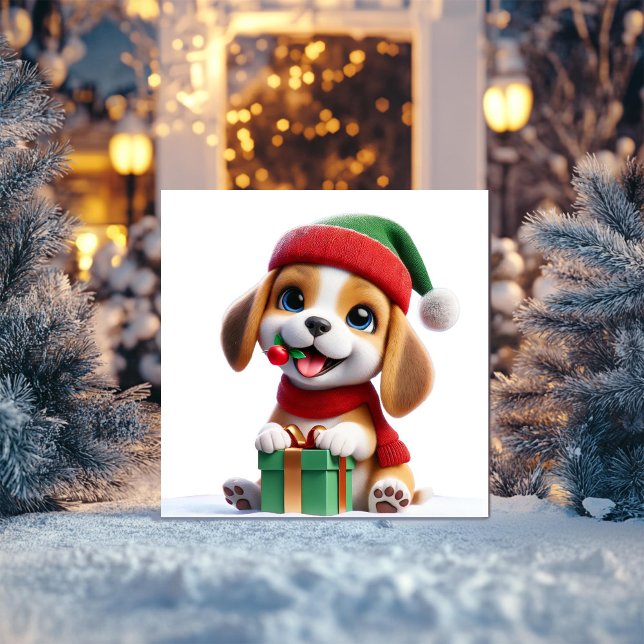 Tarjeta Festiva Beagle con regalo de Navidades (Subido por el creador)