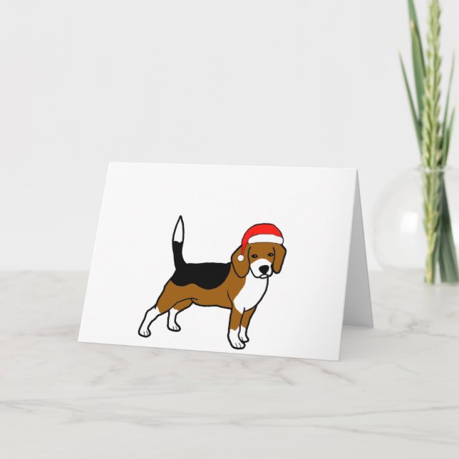 Tarjeta Festiva Beagle con sombrero de Santa (Anverso)