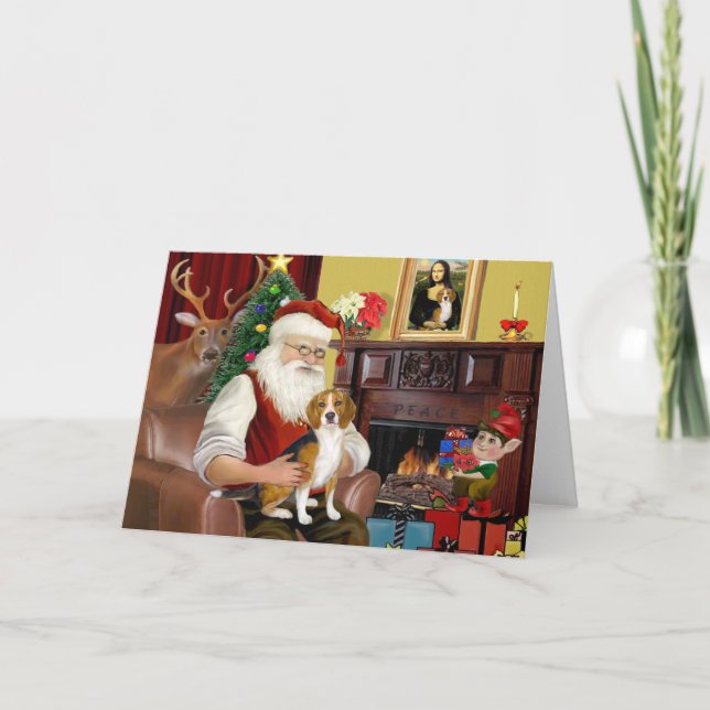 Tarjeta Festiva Beagle de Santa (#7) (Anverso)