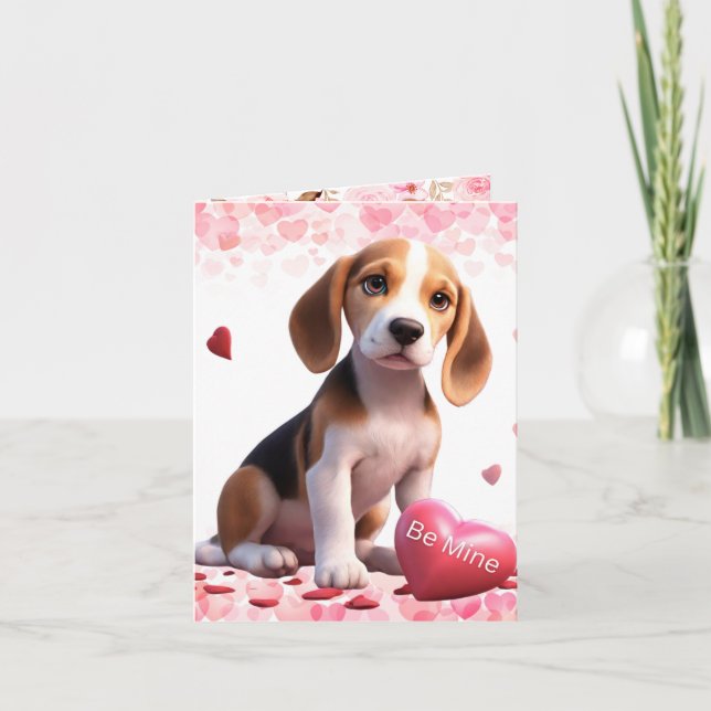 Tarjeta Festiva Beagle del día de San Valentín Sé mi valentín (Anverso)